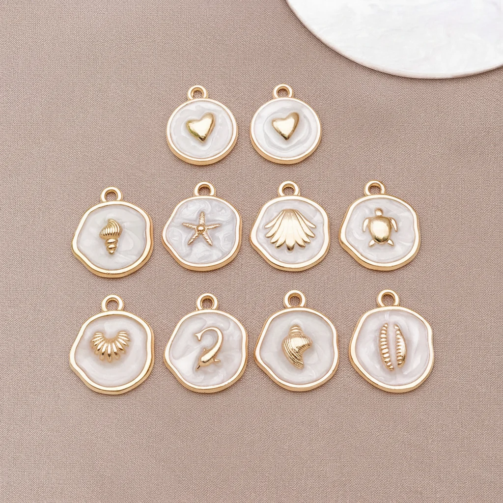 5/10pcs Fashion Enamel Sea Droplet Oil Marine Life Snail Turtle DIYcharms Gold Shell Starfish Necklace Pendant, DIY Jewelry