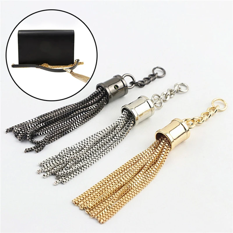 Llavero con colgante de borla y hebilla para decoración de bolsos, accesorios para manualidades, oro, plata, negro, 1 unidad