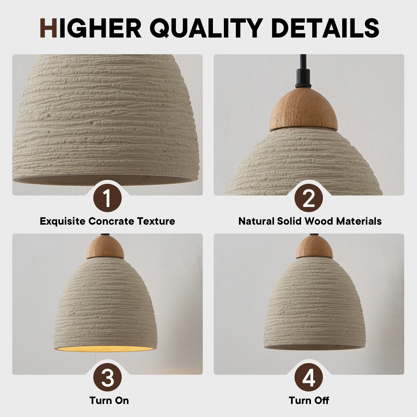 Handcrafted Concrete Pendant Light Micro Cement & Solid Wood Industrial Chandelier E26 Artistic Hanging Lamp for Kitchen Island
