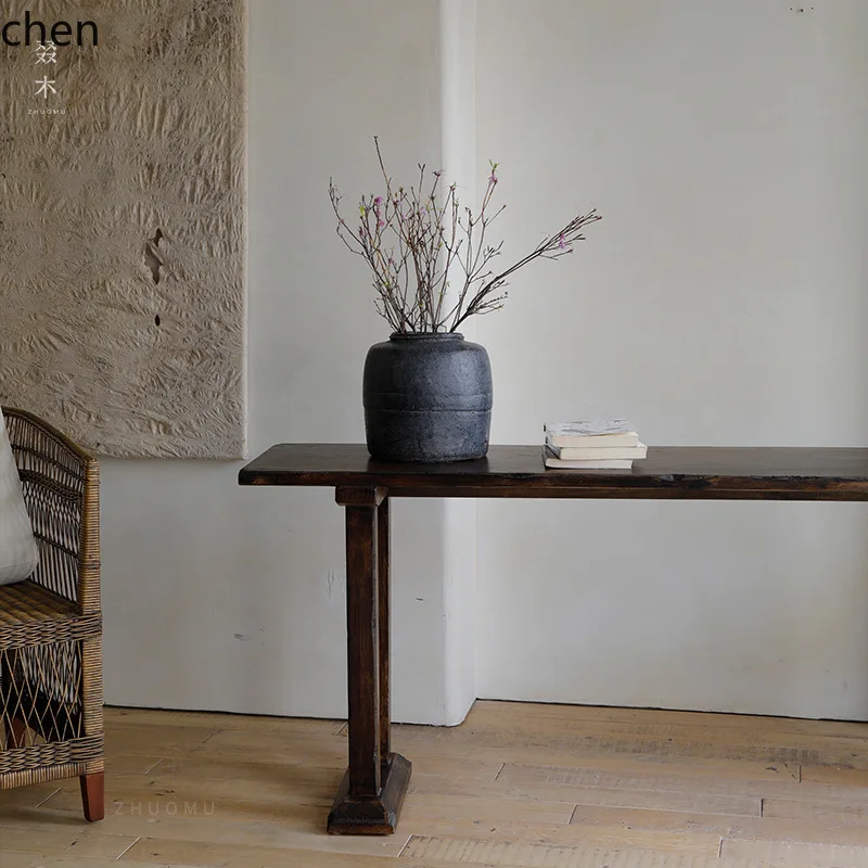 CZ Zen Entryway Table Solid Wood Strip Case Wabi-Sabi Style Vintage Long Strip Buddha Altar Table