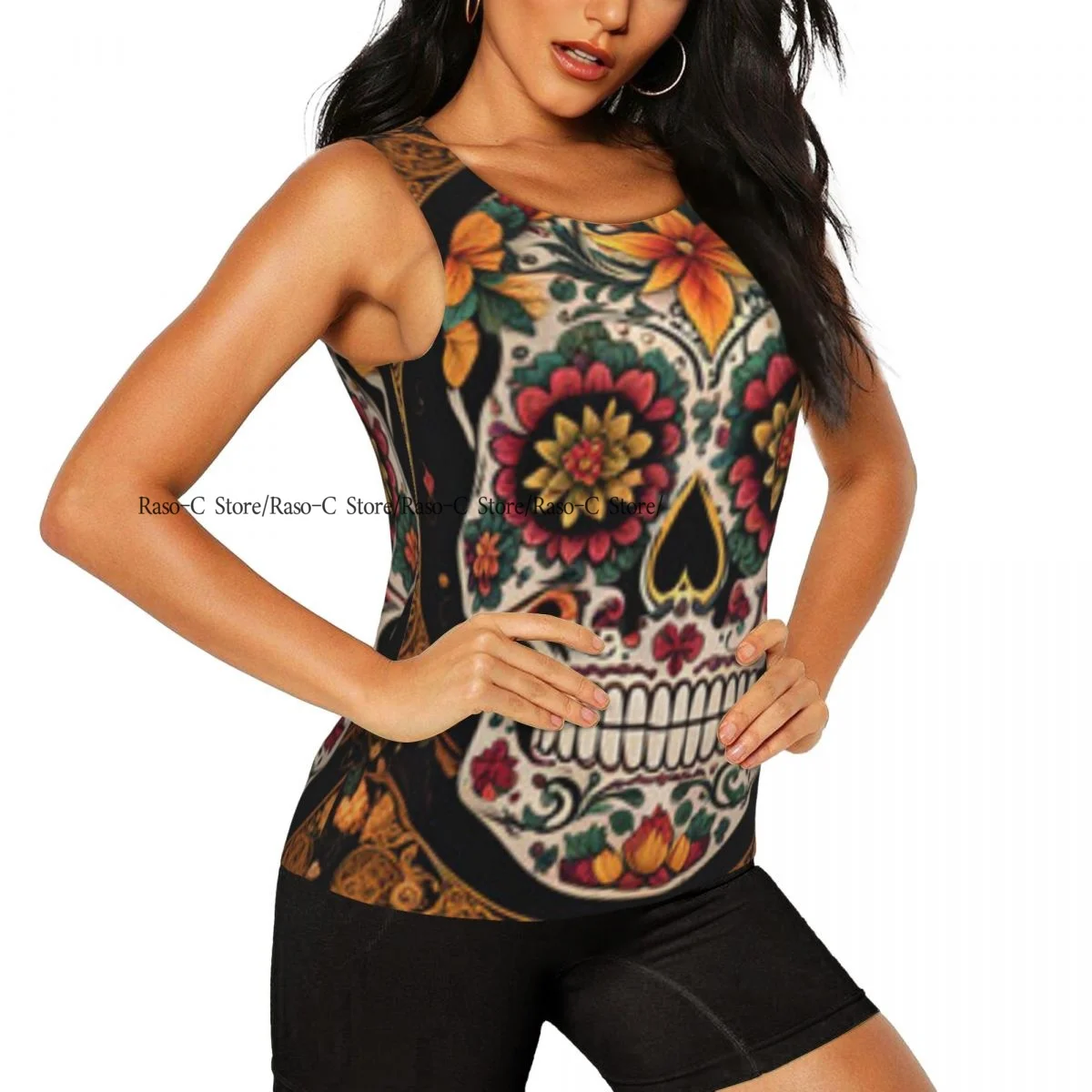Women Sexy Vest Traditional Mexican Sugar Skull Sleeveless Round Neck Tank Tops Female Casual Basic Camisole