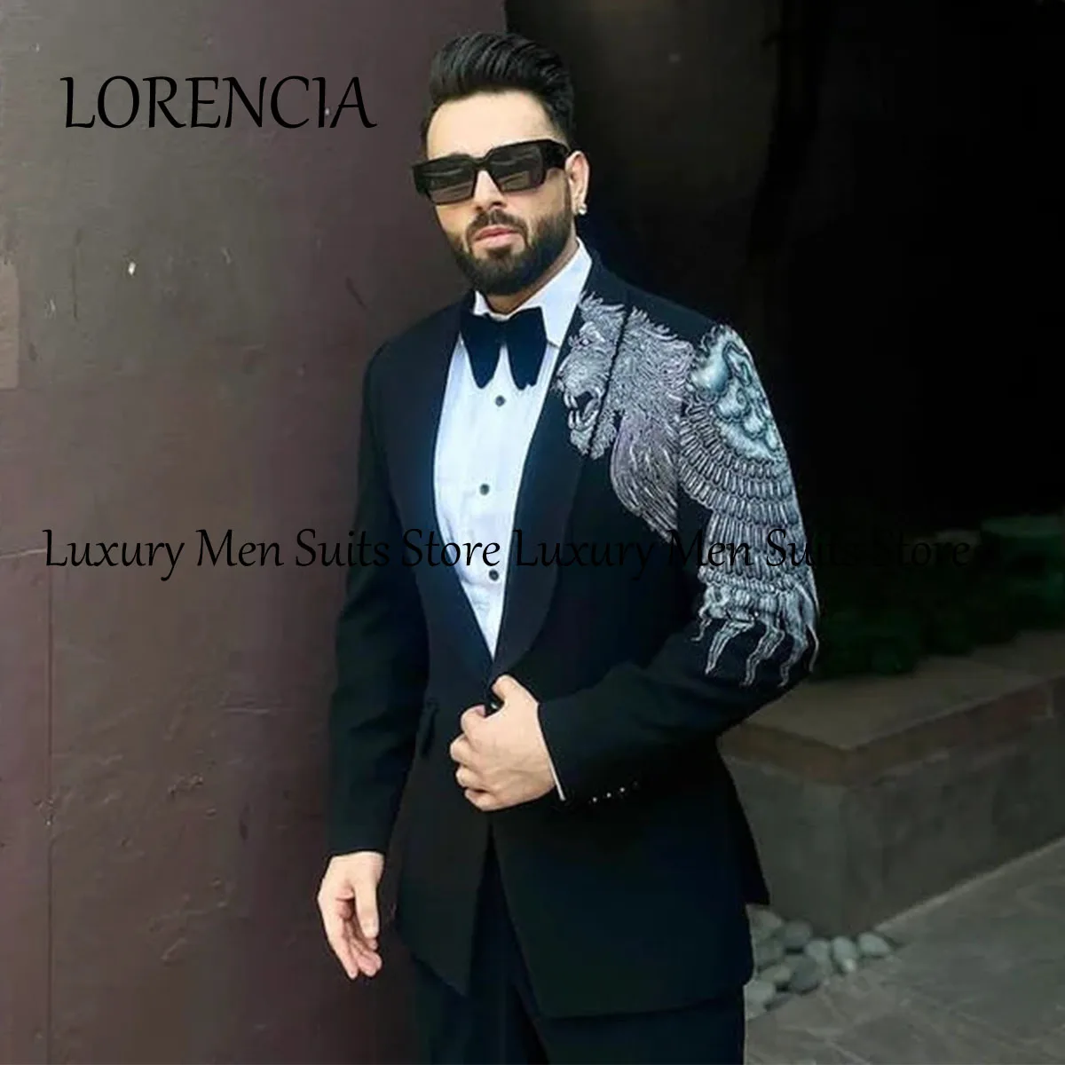 Picture 4: Customized 2 Pieces Set Luxury Beaded Crystals Men Suits Wedding Groom Tuxedos Slim Fit Male Prom Blazers Customized Party