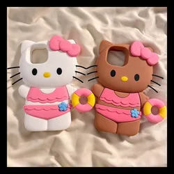 Cute Sanrio Hello Kitty 3D Stereoscopic Phone Case For IPhone 15 14 13 12 11 Pro Max Funny Summer Style Silicone Soft Back Cover