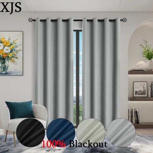 100% 암막 커튼 단색 단열 안감, 두꺼운 차광 주방 창 드레이프, 거실 침실 홈 데코 