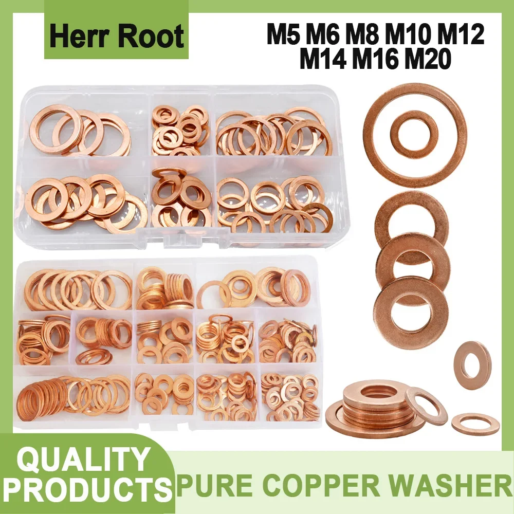 

M5 M6 M8 M10 M12 M14 M16 M20 Flat Pure Copper Washer Kit Solid Metal Oring Gasket Sump Plugs Oil Sealing Valve Spacer Washers