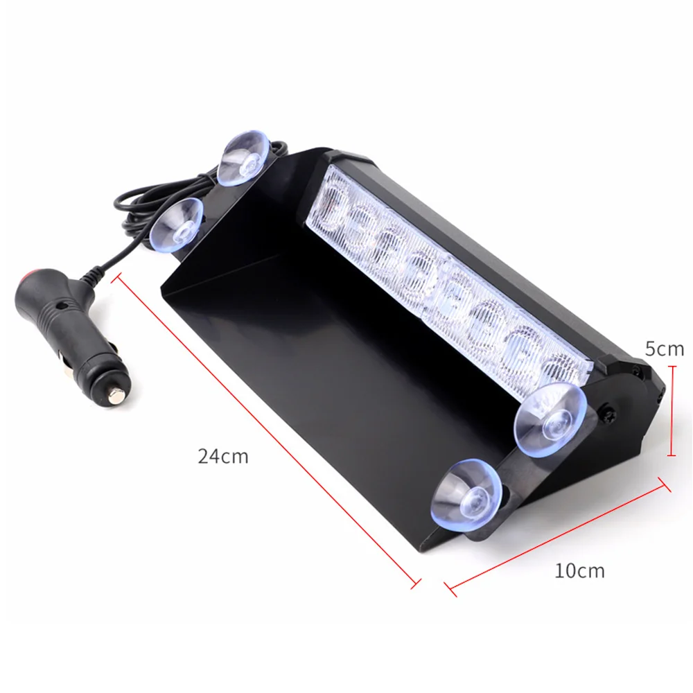 Car LED Police Lights Strobe Light 12V Emergency Signal Lamps Warning Light Auto Truck Flashing Windshield Flash Lighting 8 Leds