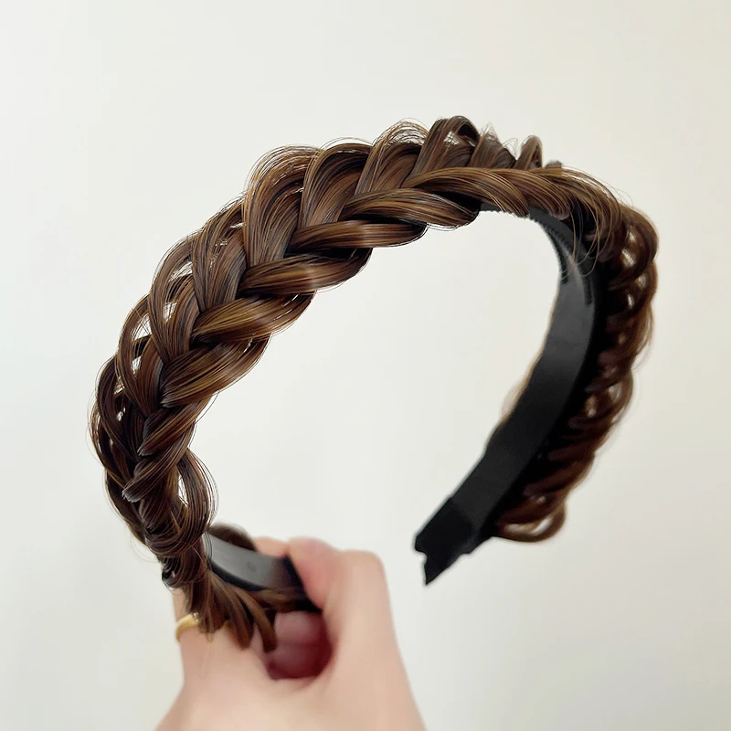 Fashion Wig Twist Headbands for Women Wide Fishbone Braids Hairbands Handmade Retro Head Hoop Hair Styling Headwear Accessories