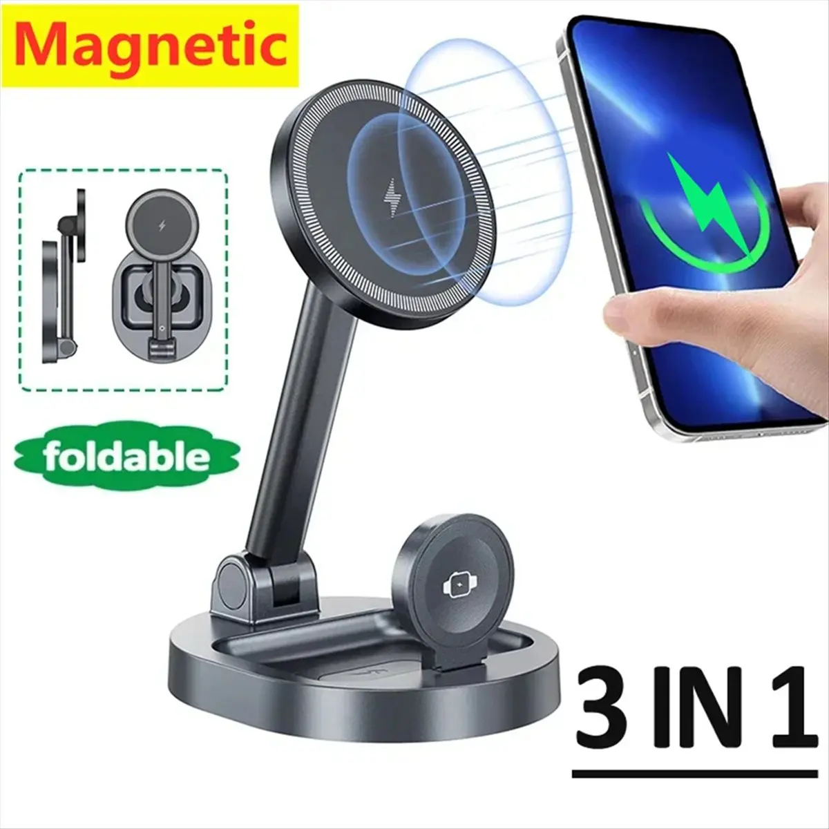 【Charger】 Foldable Magnetic Wireless Charger for 15 14 13 12 Pro Max Watch 8 7 for Fast Charging Station