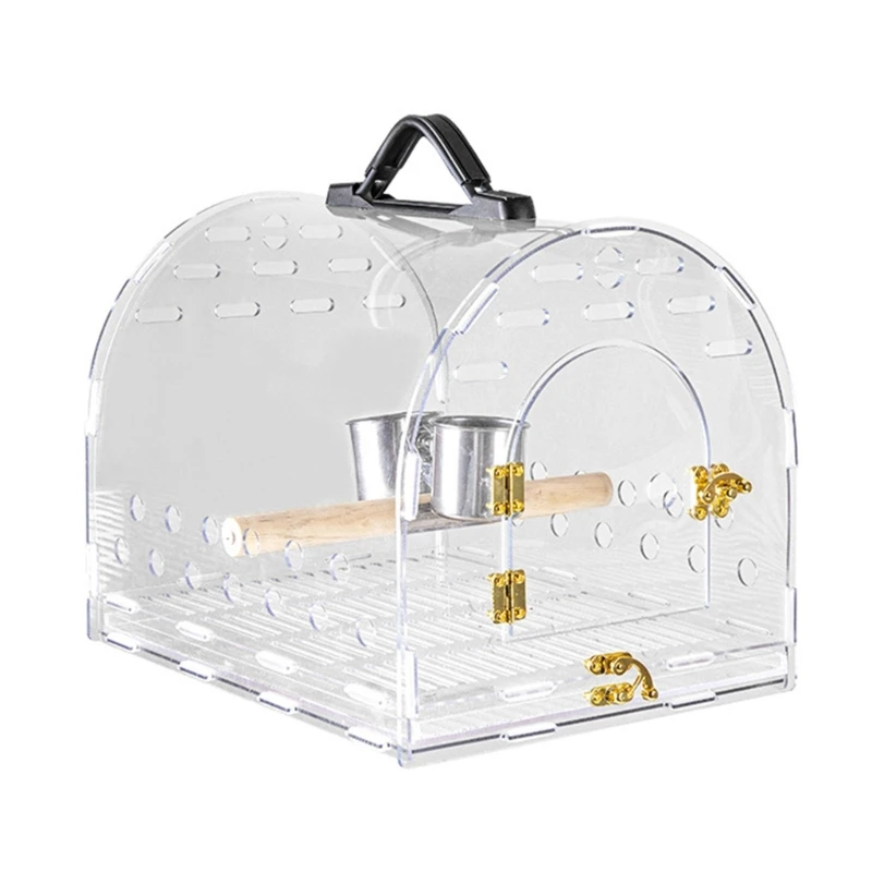 

MultiFunctional Bird Cage Acrylic Clear Bird Carriers Box with Standing Perch for Outdoor Walking Travel Birdcage