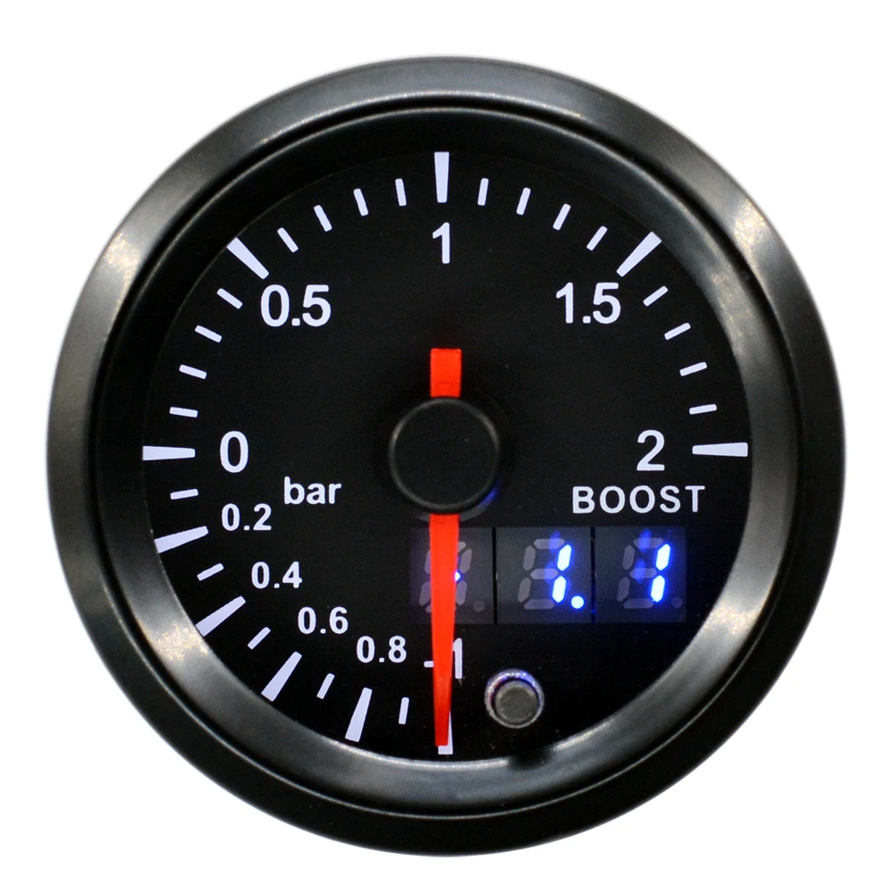 52mm High Speed Stepper Motor 7 Colors Light Dual Display Racing Car Turbine Boost Gauge -1~2 Bar Meter Instrument