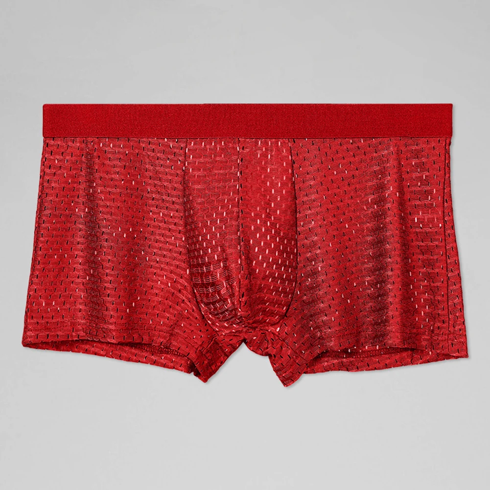 ชุดชั้นในบุรุษตาข่ายกางเกงบ็อกเซอร์ระบายอากาศเรียบง่ายบางสบายผ้าไหมน้ําแข็ง