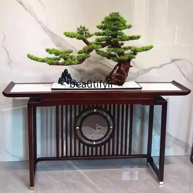 yh New Chinese-style entrance table light luxury living room wall view table ebony wood strip slate