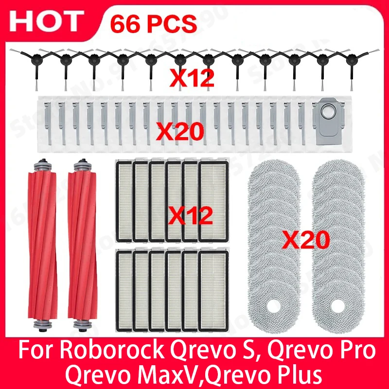 Roborock Qrevo S, Qrevo Pro, Qrevo MaxV, Qrevo Plus Vacuum Parts - Main Roller, Side Brush, Filter, Mop Pad, Cloth, Dust Bag