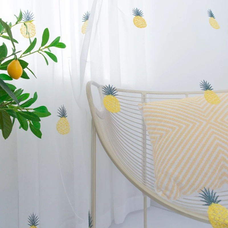 American Cute Pineapple Gauze Curtain Embroidered Curtain Children's Room Bedroom Balcony Custom Size Window Decor Fashion