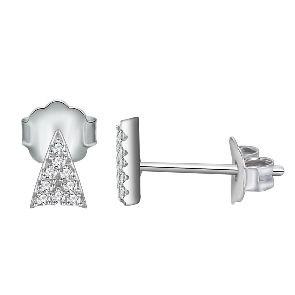 

Lokkei Jewelry 100% 925 Sterling Silver Triangle micro inlaid zircon small earrings Fine Jewelry Wholesale