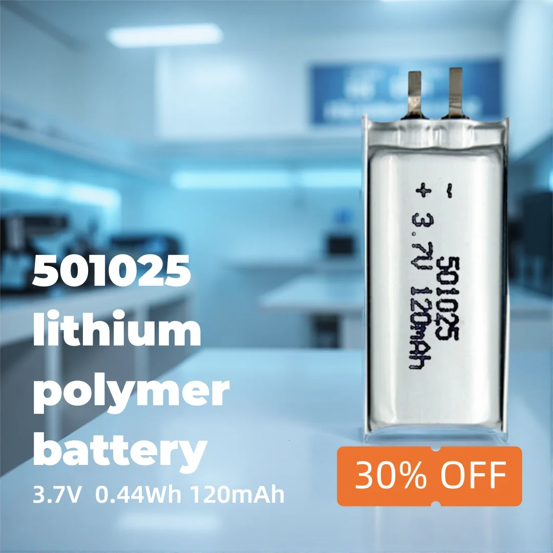 Compact High-Efficiency Li-ion Polymer Battery 501025 3.7V 120mAh Rechargeable Cell for Wearables, Mini Electronics, DIY Tools