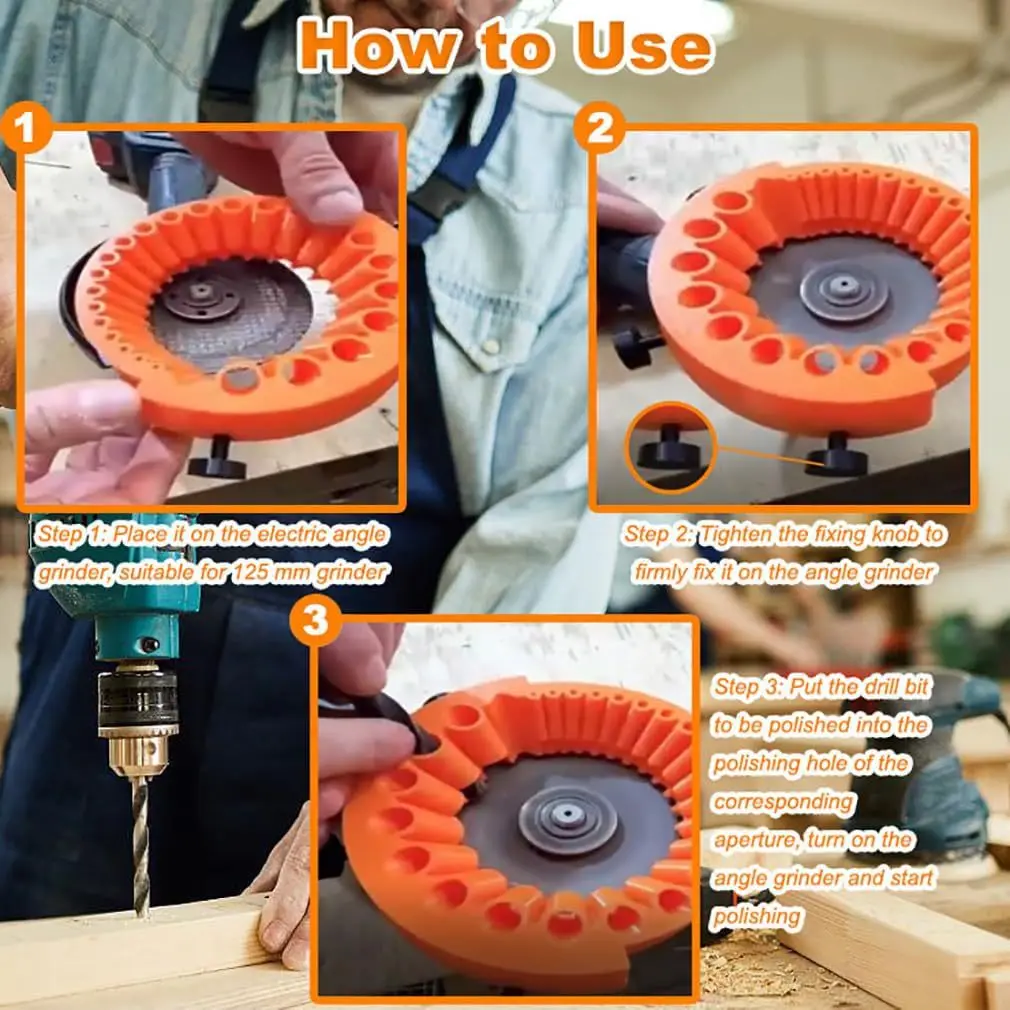 2-13mm Drill Bit Sharpener with 20 Holes Metal Thread Insert Anti-Stripping Tool Compatible with Angle Grinders for Bit Renewing