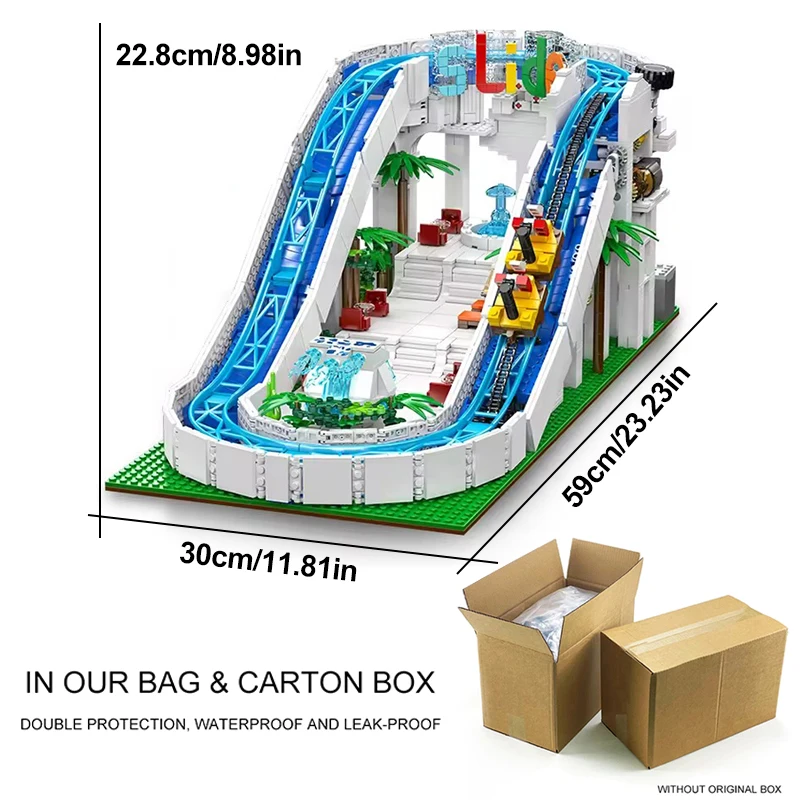 高級モールドキング11021遊園地おもちゃ電動ウォータースライダー組み立てブロックテクニカルブリック子供向けクリスマスプレゼント