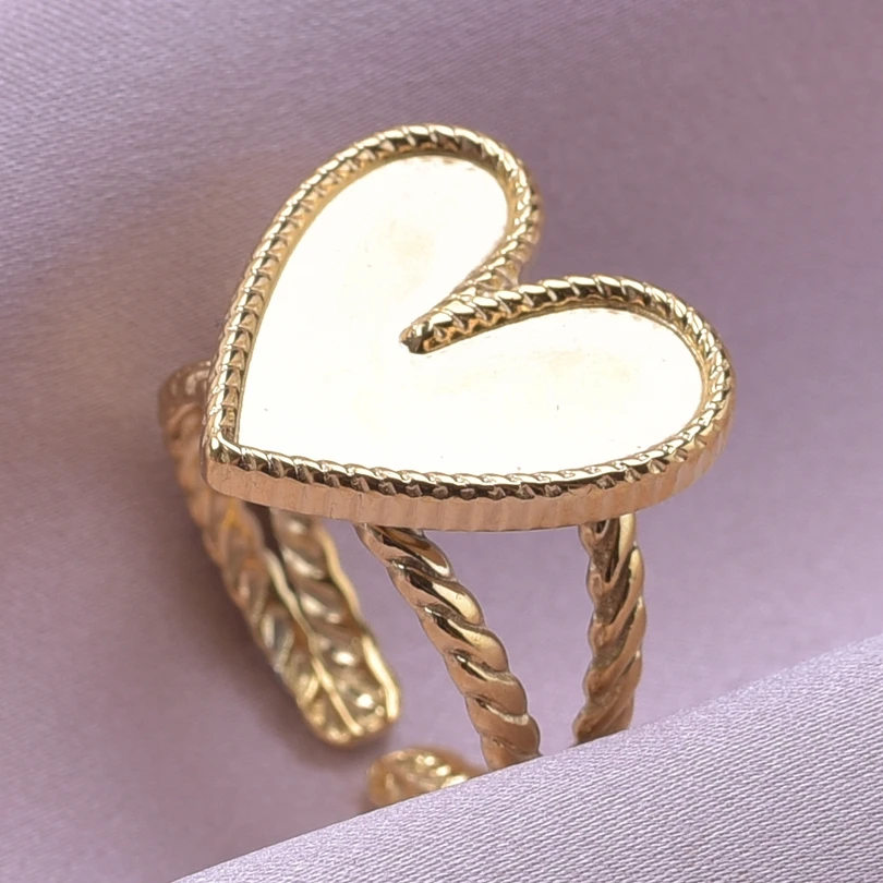 

Love Heart Rings Double Twist Layered Adjustable Stainless Steel Rings For Women Men Accessories Trendy Girl Jewelry Bague Femme