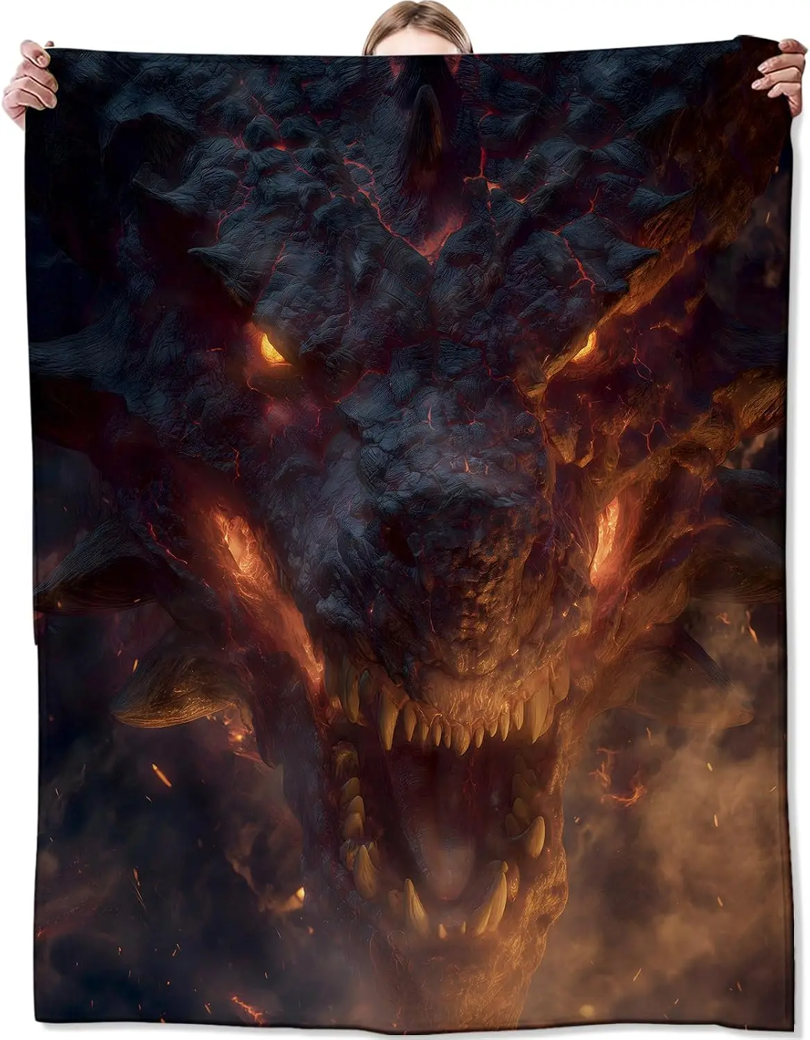Majestic Fiery Dragon Throw Blanket Polyester Flannel Home Decor Halloween Nightmare Beast Scary Monster Cozy Luxury Accent Bed