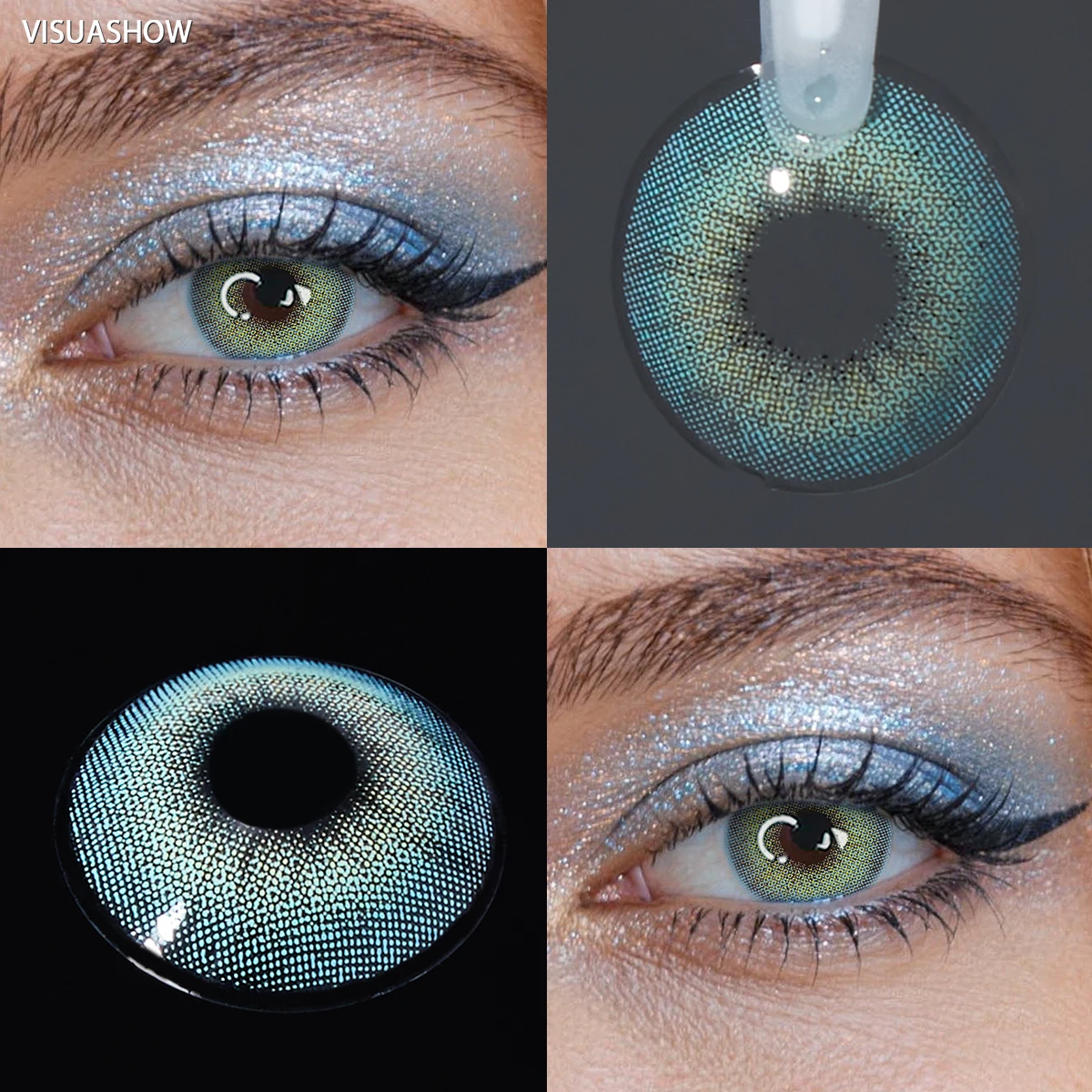 VISUASHOW Metcolor blaue farbige Kontaktlinsen natürliches Aussehen 1 Paar halbjährig weiche feuchtigkeitsspendende Linsen 14.2mm tägliches Augen Make-up