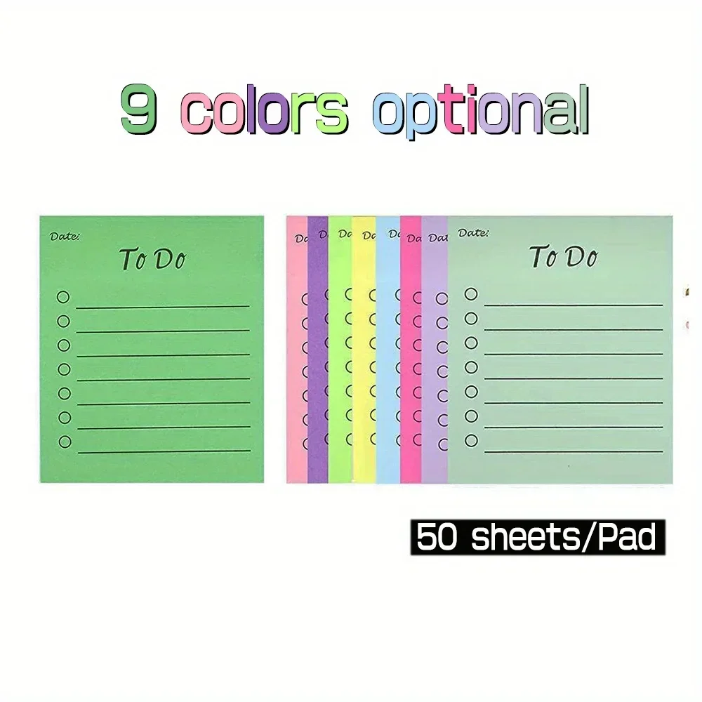 50 Sheets To Do List Sticky Notes 9 Colors Fluorescent Color Sticky Pads Memo Pad Sticky Notes Self-Sticky Note Pads Supplies