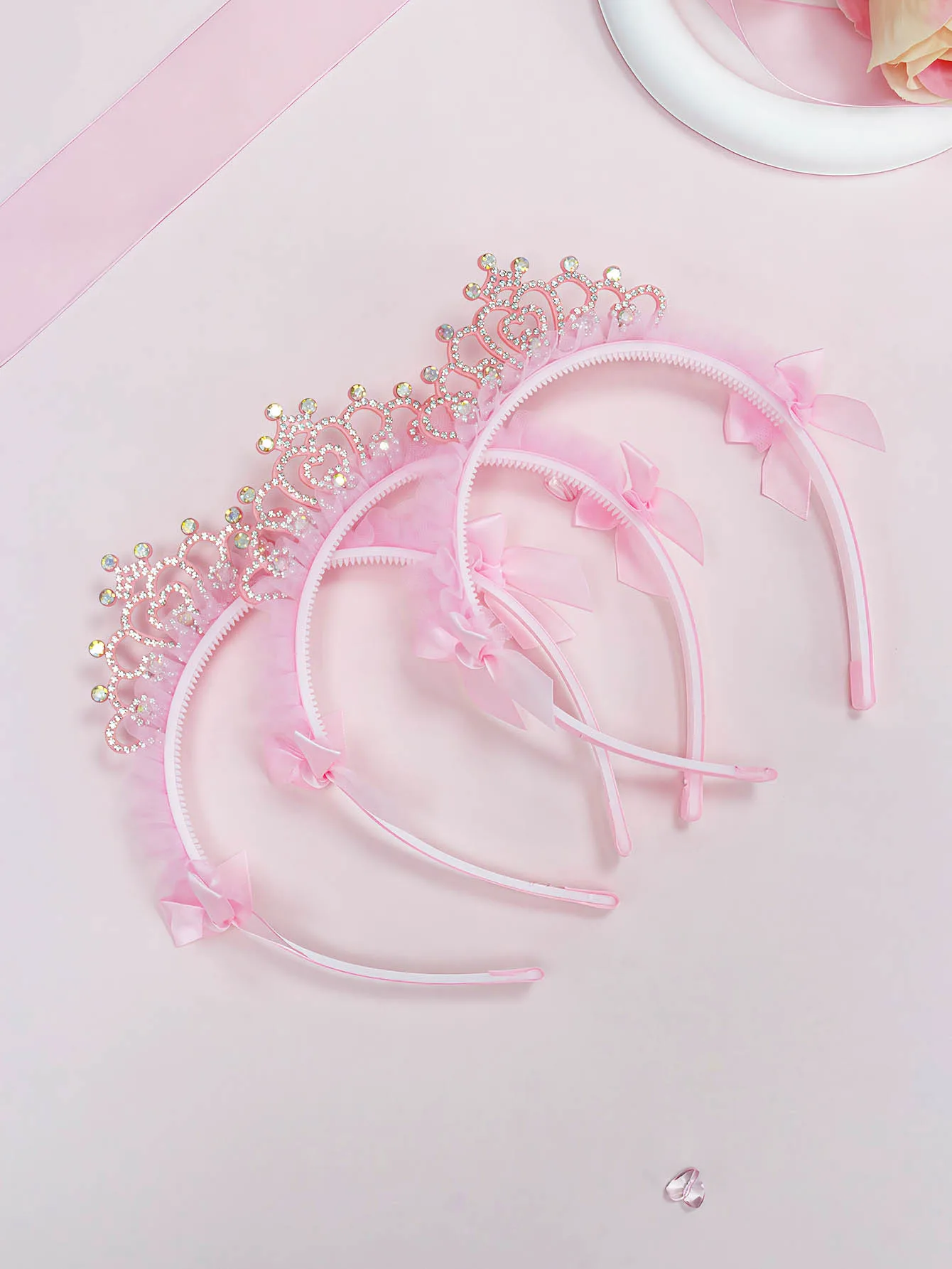 

1Pc. Girl sweet elegant cute side bow pink lace princess diamond crown hair band, hair accessories, headdress