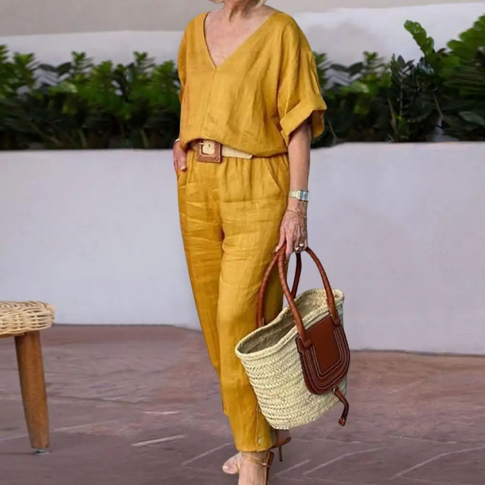 2 Pcs/Set Chic Top Pants Suit Leisure Fall Top Pants Suit Two Pieces High Waist Firm Stitching Comfortable