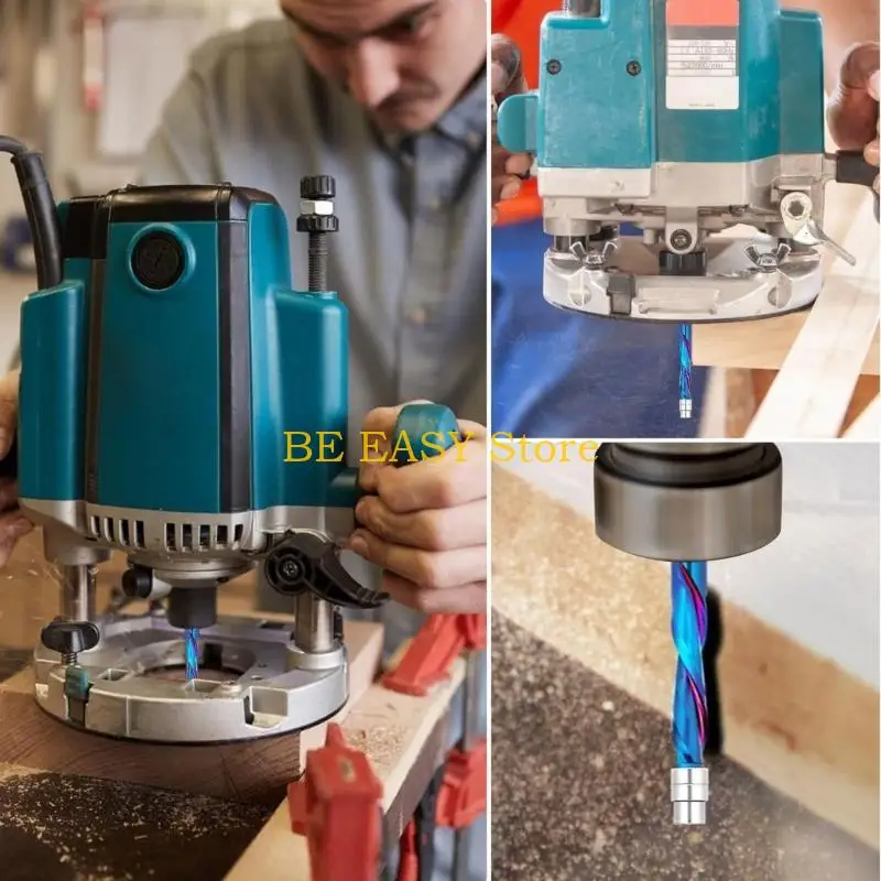 

E28F Спиральная фреза для фрезерования заподлицо Деревообрабатывающая фреза с хвостовиком 1/4 дюйма, длина 3 дюйма