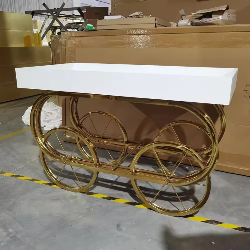 

Baby Decoration Wedding Party Supplies Gold Metal Stainless Steel Acrylic Candy Trolley Cart Display Stand