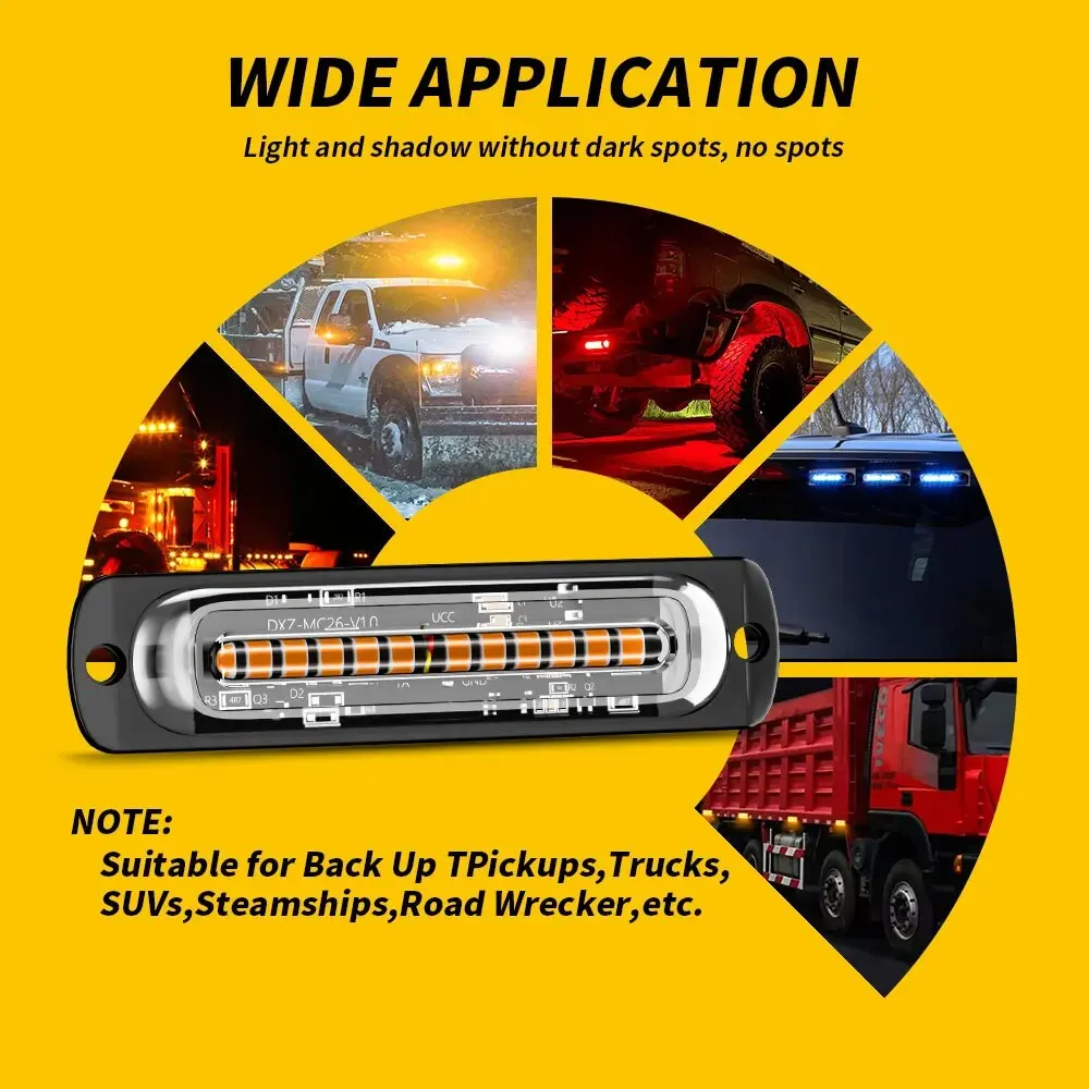 12-24V 12-LED Emergency Warning Caution Hazard Construction Strobe Light Bar with 16 Different Flashing for Car Truck SUV