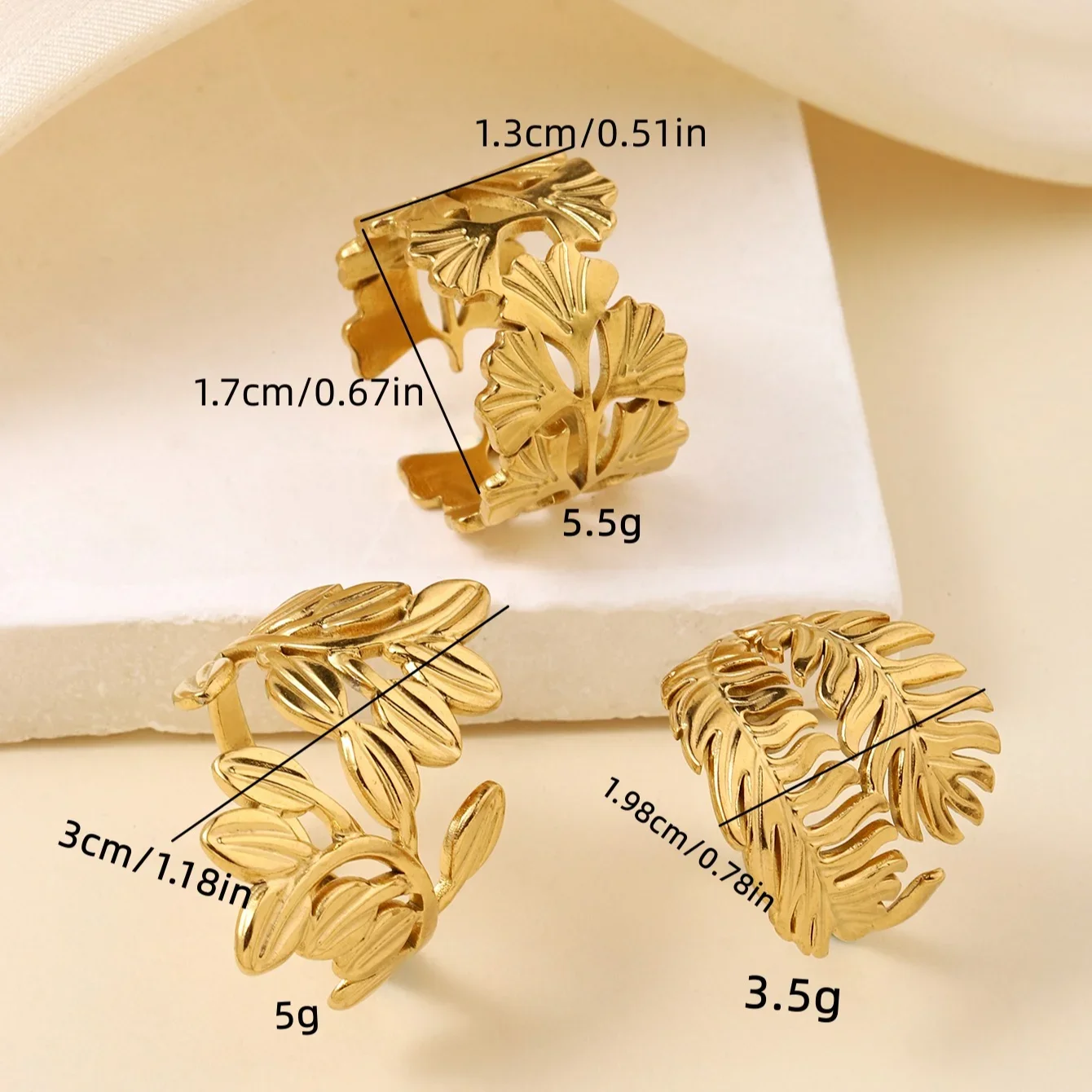 Stainless Steel Rings Bohemian Style Vintage Plant Leaves Adjustable Open Ring For Women Jewelry Non-fading High-quality New in