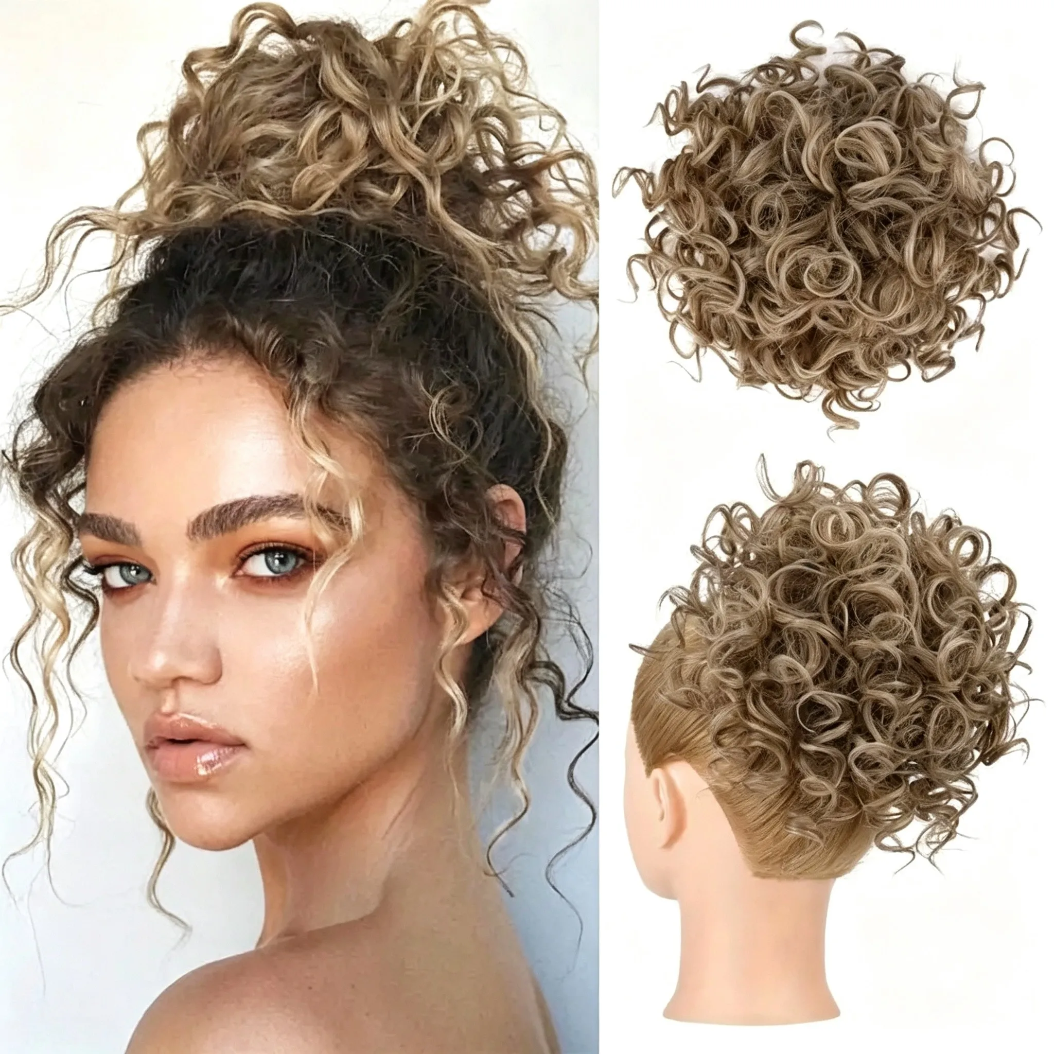 Synthetic Messy Bun Hair Piece 180g Elastic Drawstring Loose Wave Curly Hair Buns Hair Piece Extensions For Women Dark Brown