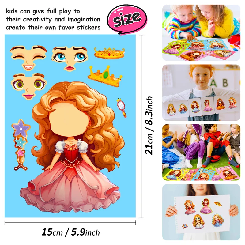 DIY Make A Face Princess Stickers for Kids 6-24sheets Creative Dress Up Girls Face Stickers Children Party Decorative Stickers