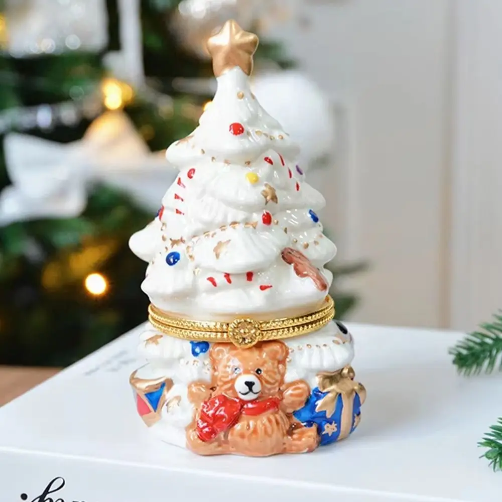 

Creative Christmas Tree Jewelry Box Durable Cute Bear Jewelry Trinket Box Practical Vintage Jewelry Storage Box Table Decoration