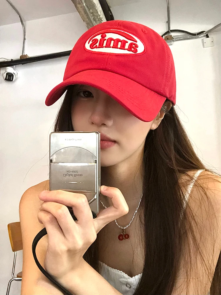 Red Soft Top Baseball Cap Women's Summer Versatile Large Head Circumference Face Slimming Trendy Sun Protection Duckbill Hat