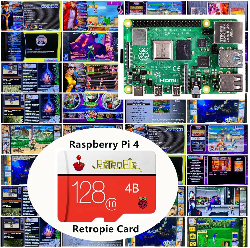 Retropie cartão sd 128gb para raspberry pi 4 14000 + jogos 45 + emuladores pré-carregados diy estação de emulação es nes fc ps neogo psp pc