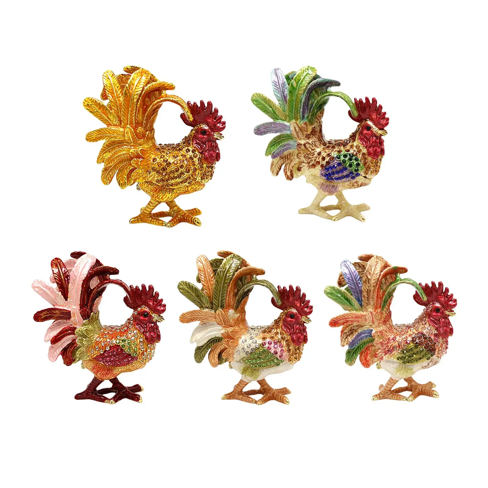 Enameled Chicken Figurine Jewelry Box Decor Treasure Chest Box for Mom Wife Girlfriend Wedding Women Birthday Gift Mother's Day