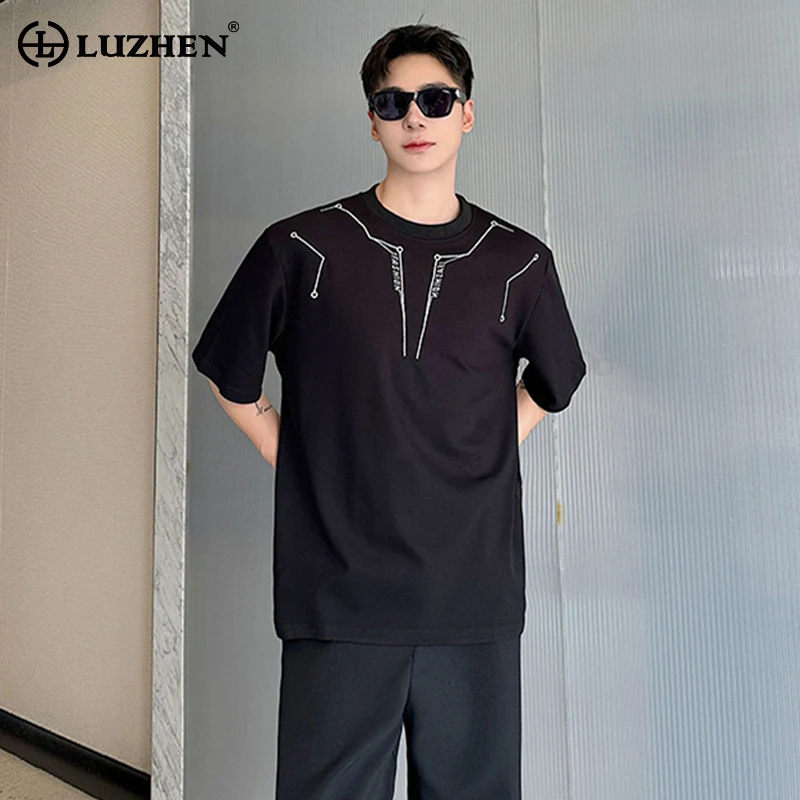 

LUZHEN Embroidery Pattern Design Stylish Handsome Short Sleeved T Shirts 2024 Fashion New Men's Street High Quality Tops LZ3486