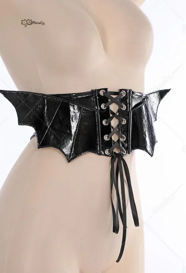 Meowcos Women Sexy Lingerie Halloween Gothic Dark Bat Style Corset Cosplay Costumes Black Bat Wings Style Lace-up Corset