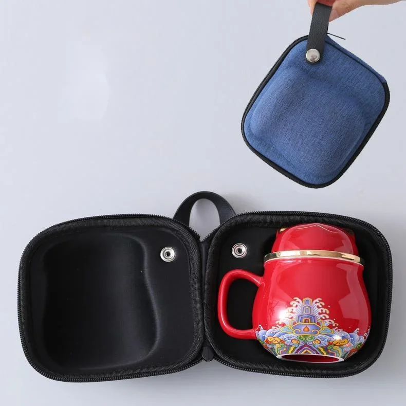 Portable Lucky Cat Ceramic Office Tea Water Separation with Lid Filter Tea Coffee Cup Animal Shape