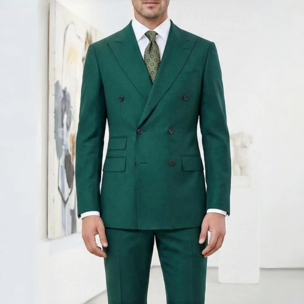 

Double Breasted Wedding Suits Slim Fit 2 Pieces Formal Groom Tuxedo Elegant Blazer Pants Set Prom Guest Party Banquet Ceremony