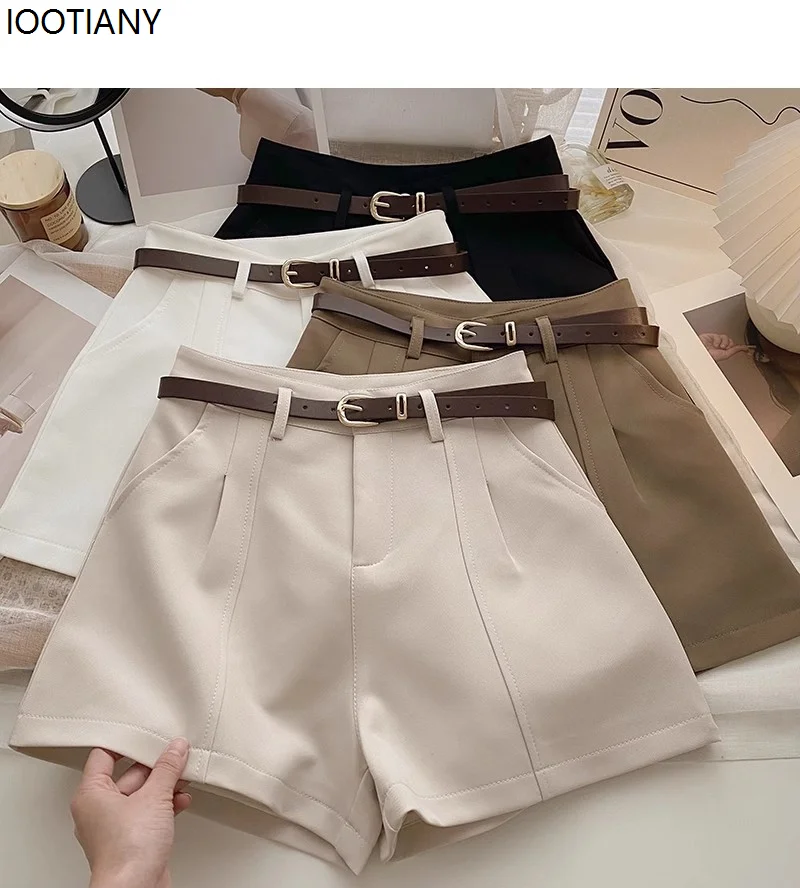 Casual Women A-Line Shorts Fashion Office Lady Commute Vintage Solid High Waist Short Pants Casual Streetwear Summer Trousers