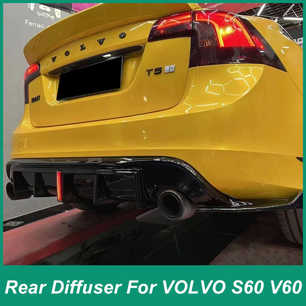 

For VOLVO S60 V60 Rear Bumper Iip Chin Diffuser Splitter Spoiler With Iights Three Section Surround ABS Material Body Kit Black