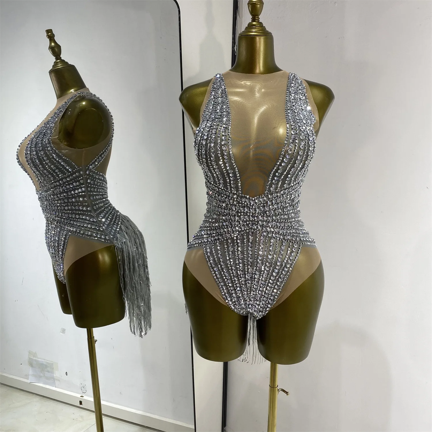 

Sexy Stage Skirt Mesh Tassel Wrap Bodycon Club Nightgown Adult Club Dance Costume Full Body Cover up Summer 2025 New Arrival