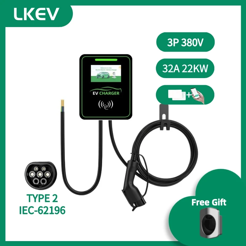 EV Charging Station 32A 22KW 3Phase EVSE Wallbox IEC62196 Type2 Electric Vehicle Car Charger with RFID Card APP EV Home Charger