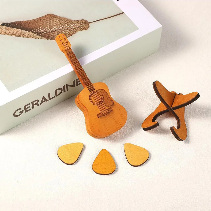 Guitar Pick Box Holder With 3 Wooden Guitar Picks A Classic Triangular Guitar Pick Carved By Wooden Collectors