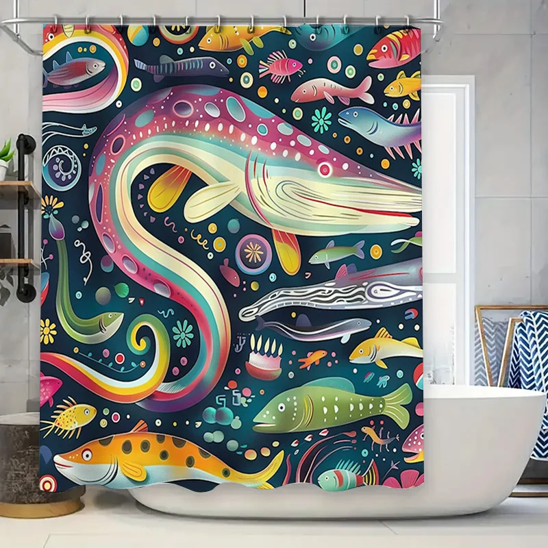 

Ярко цветная причудливая рыбка, набор занавесок для душа, декор для ванной комнаты для детской комнаты, водонепроницаемая ткань с крючками, доступ различные размеры