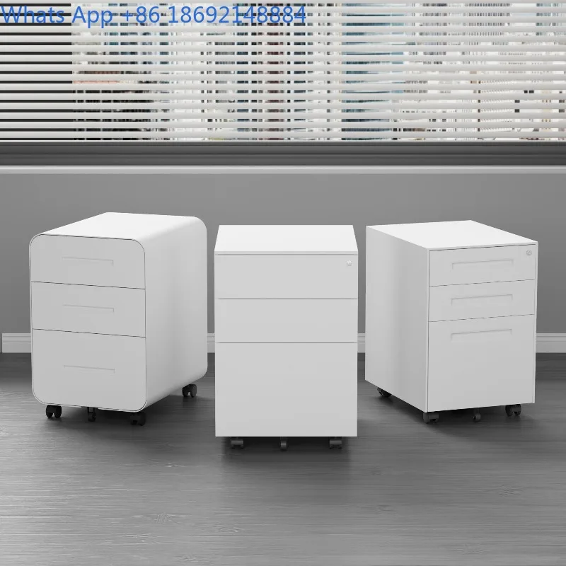 Steel Three-Drawer File Cabinet Under-Desk Mobile Low Iron Storage Drawer Cabinet with Lock Office Furniture