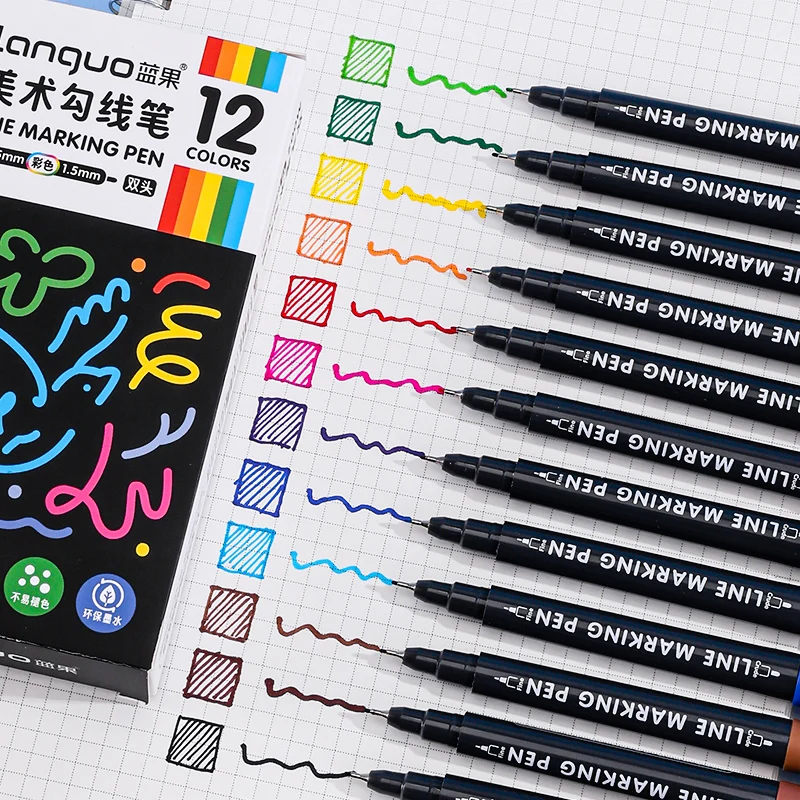 

LANGUO 12 Colors Dual-tip Art Outlining Marker Pens Large Capacity Waterproof Oil-proof Sketching Pen Stationery School Supplies